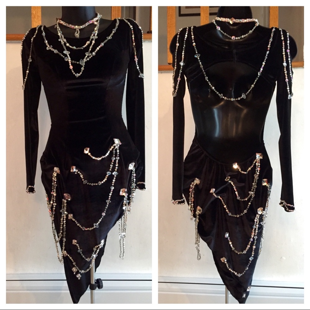 Latin Ballroom Rhythm Black Velvet Dance Dress